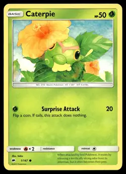 Caterpie 1/147 Pokemon Card Burning Shadows Common 50 HP Lightly Played OX - Image 1