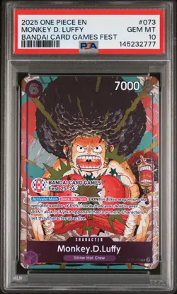 2025 ONE PIECE PROMOS BANDAI CARD GAMES FEST #073 MONKEY D. LUFFY PSA 10 - Image 1