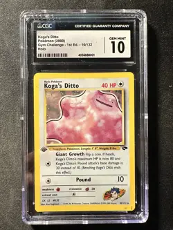 Pokemon TCG Card Koga's Ditto 10/132 Gym Challenge 1st edition CGC Mint 10 Holo - Image 1