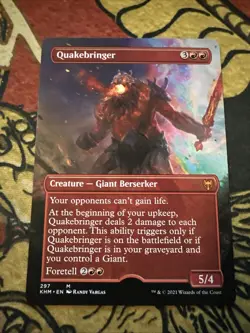 Mtg Magic Kaldheim Full Art Quakebringer Misprint Missing Stamp Error Card - Image 1