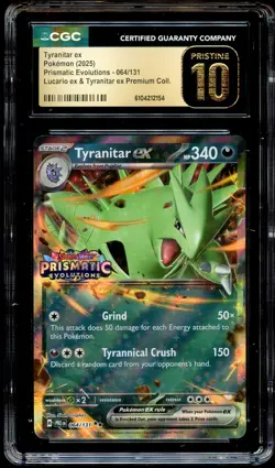 CGC 10 PRISTINE Tyranitar Ex 064/131 PRISMATIC EVOLUTIONS STAMPED Pokemon Card 4 - Image 2