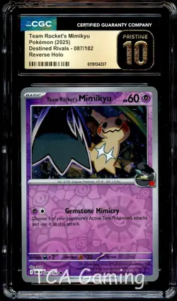CGC 10 PRISTINE Team Rocket's Mimikyu 087/182 REVERSE HOLO Pokemon Card 257 - Image 1
