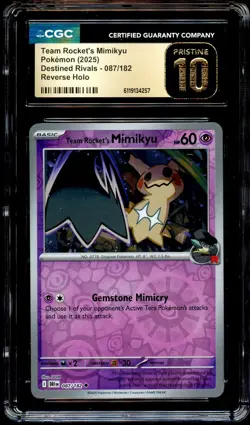 CGC 10 PRISTINE Team Rocket's Mimikyu 087/182 REVERSE HOLO Pokemon Card 257 - Image 2
