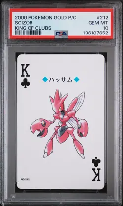 2000 POKEMON GOLD VERSION PLAYING CARDS KING OF CLUBS #212 SCIZOR PSA 10 - Image 1