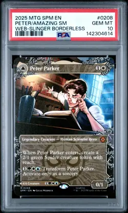 2025 MTG SPIDER-MAN BORDERLESS #0208 AMAZING SPIDER-MAN/PETER PARKER PSA 10 - Image 1