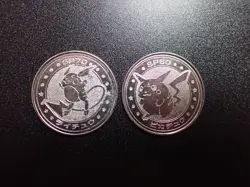 Pokemon Card Meiji Promo Battle Coin Silver x2 Raichu & Pikachu #6236 PLAY - Image 1