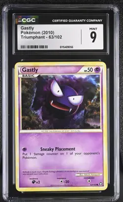 CGC MINT 9 Pokemon Gastly 63/102 2010 Triumphant - Image 1