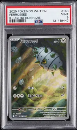 2025 POKEMON WHT EN-WHITE FLARE ILLUSTRATION RARE #148 FERROSEED PSA 9 - Image 1