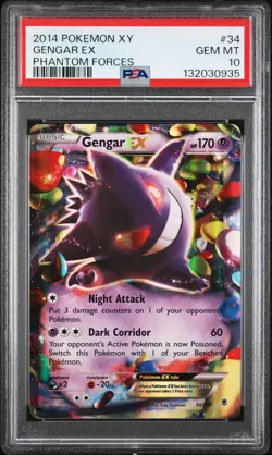 2014 POKEMON XY PHANTOM FORCES #34 GENGAR EX PSA 10 - Image 1