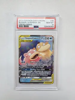 Pokemon 2019 Slowpoke & Psyduck GX Sm-Unified Minds Ultra Rare 35/236 PSA 10 Wow - Image 1