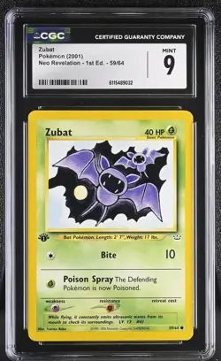 CGC MINT 9 Pokemon Zubat 59/64 2001 Neo Revelation 1st Edition - Image 1