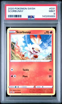 2020 POKEMON SWORD & SHIELD #031 SCORBUNNY PSA 9 - Image 1