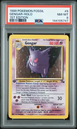 1999 POKEMON FOSSIL 1ST EDITION #5 GENGAR-HOLO PSA 8 - Image 1