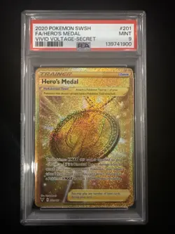 2020 Pokemon Hero’s Medal PSA 9 Vivid Voltage Secret #201 Sword & Shield - Image 1