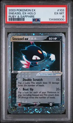 2003 POKEMON EX RUBY & SAPPHIRE #103 SNEASEL EX-HOLO PSA 6 - Image 1