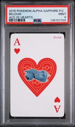 2015 POKEMON ALPHA SAPPHIRE PLAYING CARDS ACE OF HEARTS BELDUM PSA 9 - Image 1