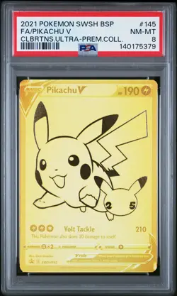 2021 POKEMON SWSH ULTRA-PREMIUM COLLECTION PROMO #145 FULL ART/PIKACHU V PSA 8 - Image 1