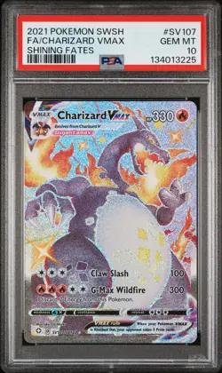 2021 POKEMON SWORD & SHIELD SHINING FATES #SV107 FULL ART/CHARIZARD VMAX PSA 10 - Image 1