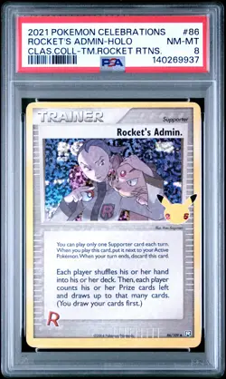 2021 POKEMON CELEBRATIONS CLASSIC COLLECTION #86 ROCKET'S ADMIN-HOLO PSA 8 - Image 1