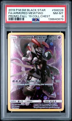 2019 POKEMON COLLECTOR CHEST PROMO #SM228 FULL ART/ARMORED MEWTWO PSA 8 - Image 1