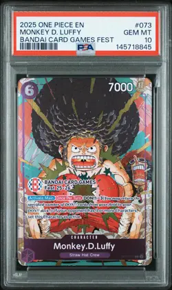 2025 ONE PIECE PROMOS BANDAI CARD GAMES FEST #073 MONKEY D. LUFFY PSA 10 - Image 1