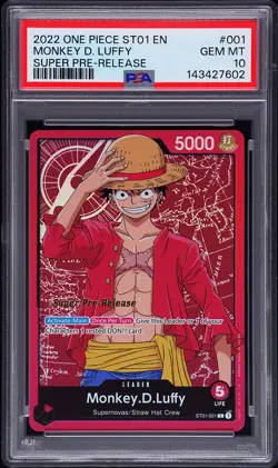 2022 ONE PIECE STARTER DECK ST01-STRAW HAT CREW #001 MONKEY D. LUFFY PSA 10 - Image 1