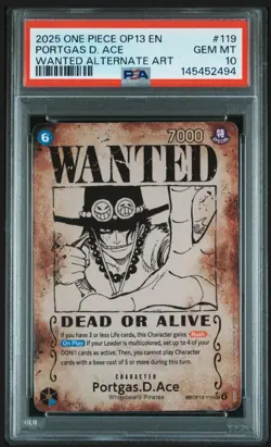 2025 One Piece Portgas D. Ace Wanted SP Alt Art OP13-119 PSA 10 Gem Mint English - Image 1
