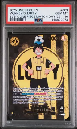 2025 ONE PIECE PROMOS BVB X ONE PIECE MATCH DAY 2025 #003 MONKEY D. LUFFY PSA 10 - Image 1