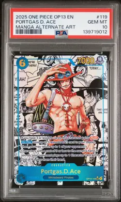2025 ONE PIECE OP13-CARRYING ON HIS WILL MANGA ALT ART #119 PORTGAS D ACE PSA 10 - Image 1