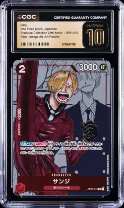 2022 ONE PIECE JPN MANGA ALTERNATE ART #OP01-013 SANJI CGC 10 PRISTINE - Image 1