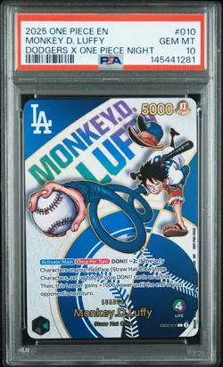 2025 ONE PIECE PROMOS DODGERS X ONE PIECE NIGHT #010 MONKEY D. LUFFY PSA 10 - Image 1