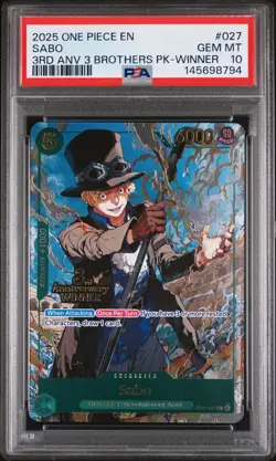 2025 ONE PIECE 3RD ANV TOURNAMENT 3 BROTHERS PACK WINNER #027 SABO PSA 10 - Image 1