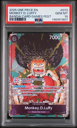 2025 ONE PIECE PROMOS BANDAI CARD GAMES FEST #073 MONKEY D. LUFFY PSA 10 - Image 1
