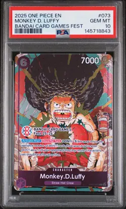 2025 ONE PIECE PROMOS BANDAI CARD GAMES FEST #073 MONKEY D. LUFFY PSA 10 - Image 1