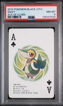 2012 POKEMON BLACK 2 PLAYING CARDS ACE OF CLUBS SNIVY PSA 8 - Image 1