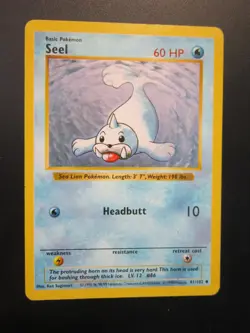 SEEL BASE SHADOWLESS POKEMON CARD 41/102 NEVER PLAYED COND NM- - Image 1