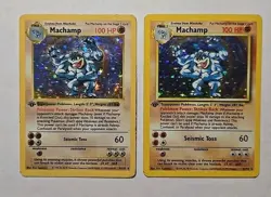 X2 1999 Base Set Pokemon Card Machamp 1st Edition Holo Rare 1 Shadowless MP - Image 1