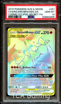 PSA 10 GEM MINT Charizard & Braixen GX 251/236 RAINBOW RARE Pokemon Card 005 - Image 1