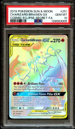 PSA 10 GEM MINT Charizard & Braixen GX 251/236 RAINBOW RARE Pokemon Card 005 - Image 2
