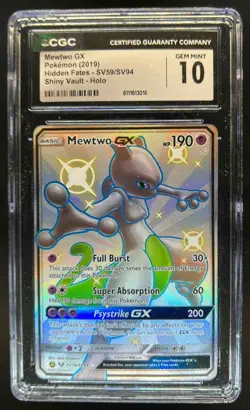 2019 Pokemon SM Hidden Fates Mewtwo GX Shiny Vault Rare #SV59/SV94 CGC 10 - Image 1