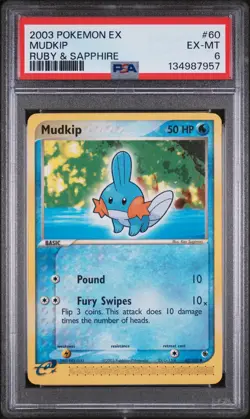 2003 POKEMON EX RUBY & SAPPHIRE #60 MUDKIP PSA 6 - Image 1