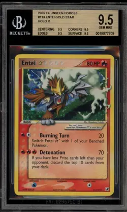 Pokemon Entei Gold Star EX Unseen Forces Holo Ultra Rare #113 BGS 9.5 - Image 1