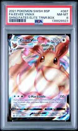 2021 POKEMON SWSH SHINING FATES ETB PROMO #087 FULL ART/EEVEE VMAX PSA 8 - Image 1
