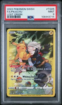 2022 POKEMON SWORD & SHIELD LOST ORIGIN #TG05 FULL ART/PIKACHU PSA 9 - Image 1