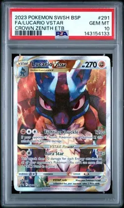 Pokemon Lucario VSTAR Crown Zenith ETB Full Art Promo SWSH291 PSA 10 Gem Mint - Image 1