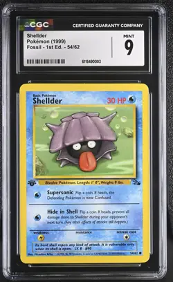 CGC MINT 9 Pokemon Shellder 54/62 1999 Fossil 1st Edition - Image 1