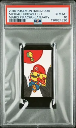 2016 POKEMON HANAFUDA MARIO PIKACHU JANUARY MARIO PIKACHU/QWILFISH PSA 10 - Image 1