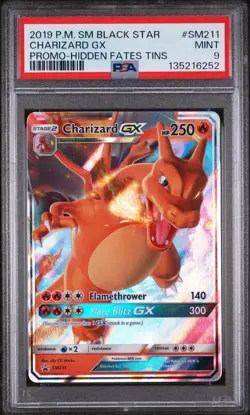 2019 POKEMON SM BLACK STAR PROMO HIDDEN FATES TINS #SM211 CHARIZARD GX PSA 9 - Image 1