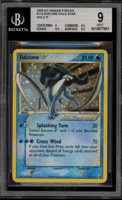 Pokemon Suicune Gold Star EX Unseen Forces Holo Ultra Rare #115 BGS 9 Mint - Image 1