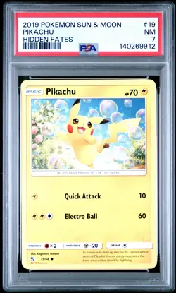 2019 POKEMON SUN & MOON HIDDEN FATES #19 PIKACHU PSA 7 - Image 1